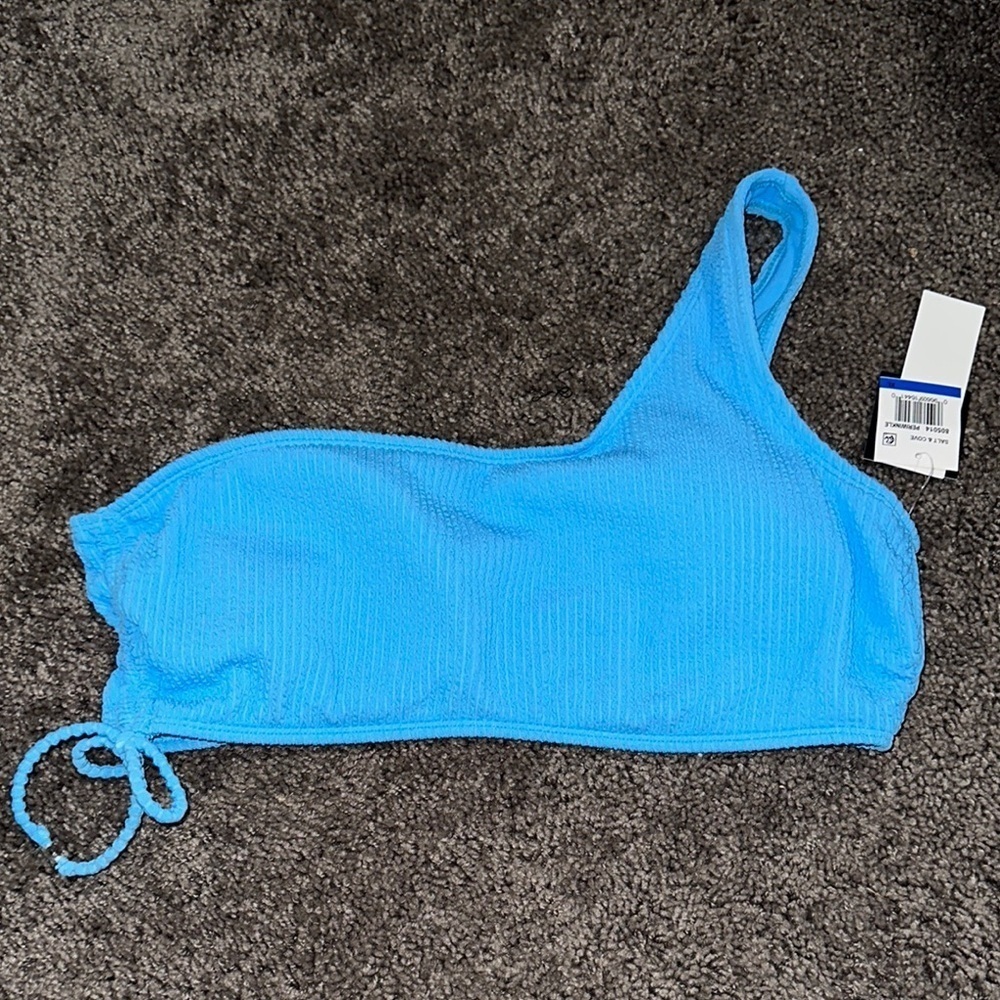 Salt + Cove Blue Ribbed One-Shoulder Bikini
